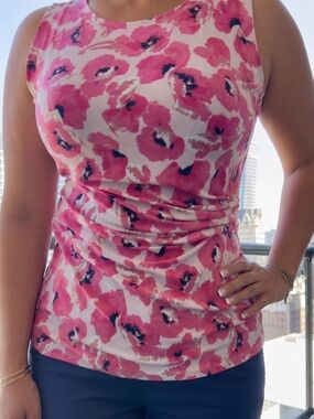 Anne Klein Women's Shirt Size L Pink Floral Drape Camisole